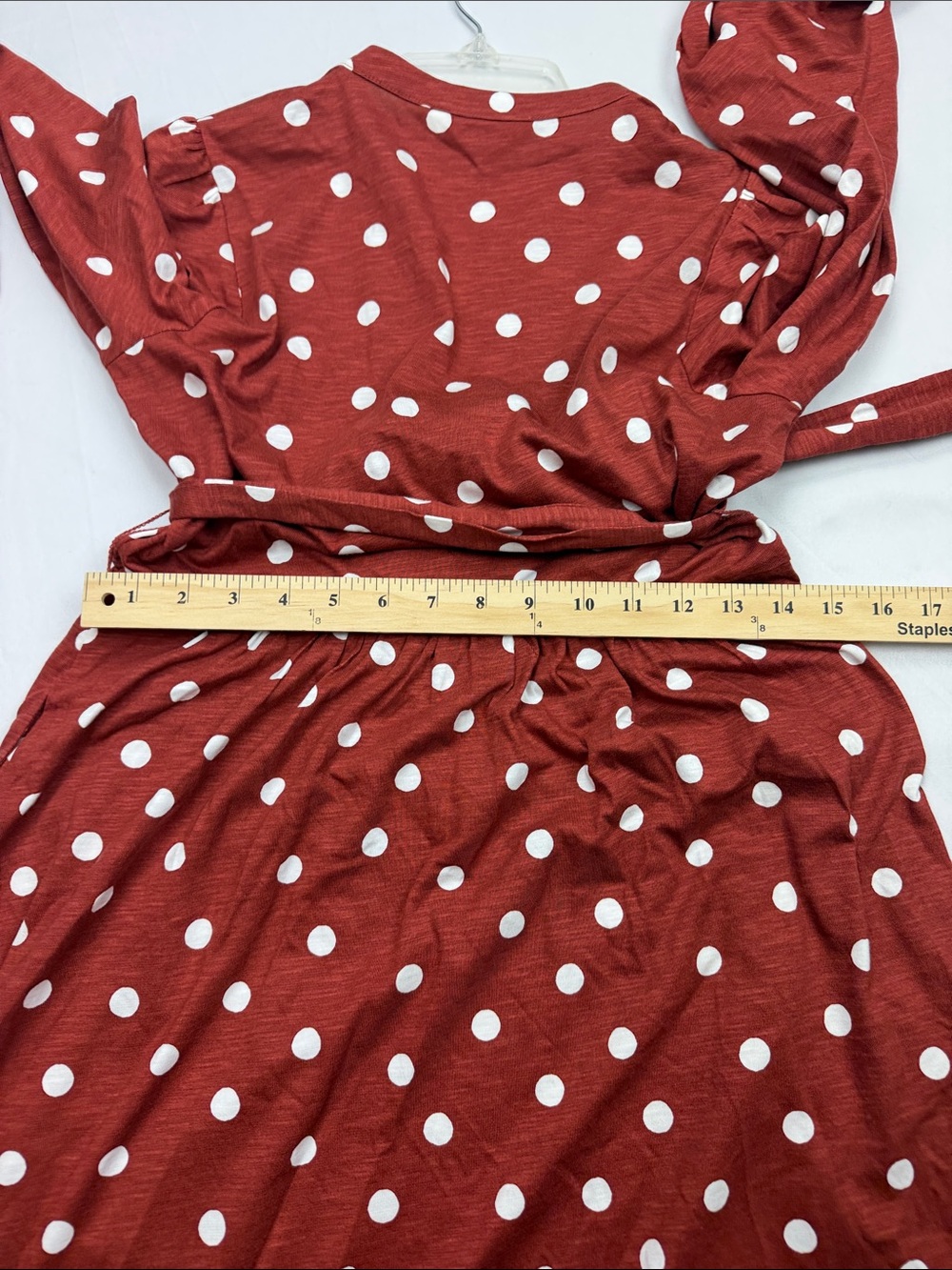 Boden Rust Red Polka Dot Long Sleeve Tie-Waist Midi Dress - Picture 15 of 15
